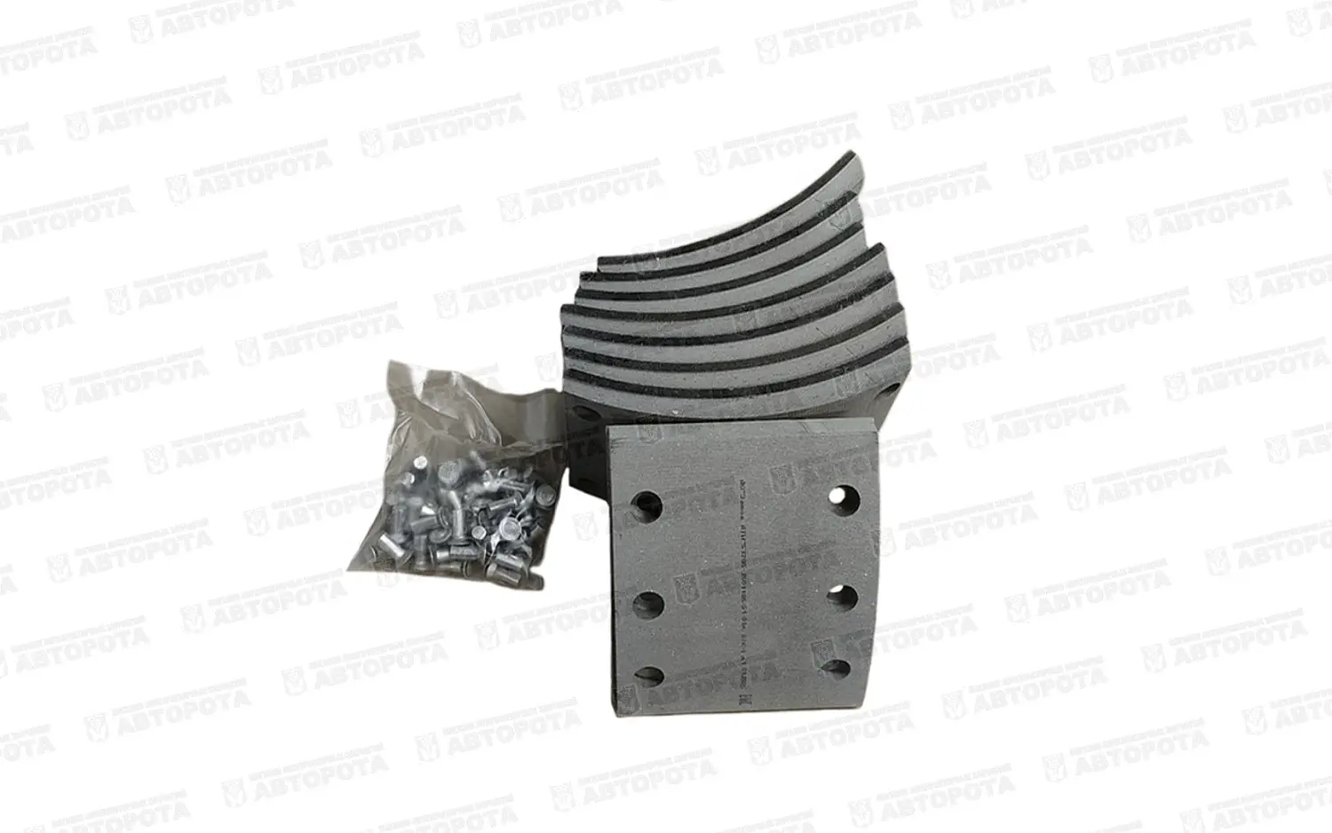 Накладка для а/м КАМАЗ тормозной колодки (сверленая) (8 отверстий + 6 отверстий) (8шт + заклепки) 53229-3501105-СР (Аккор) - Авторота