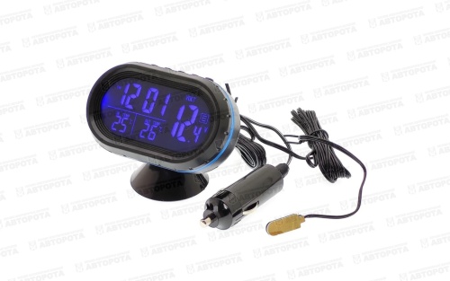 Часы автомобильные с датчиком температуры, будильника, вольтметра VST-7009V - Авторота