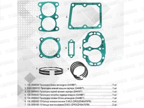 РК компрессора 2-цил. 5320-3509015 №2 (паронит + кольца) - Авторота